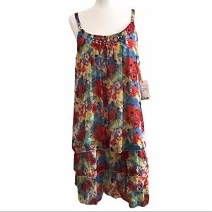 NWT Vasna Colorful Floral Sundress w/ Layered Ruffle Skirt Adjustable Straps XL